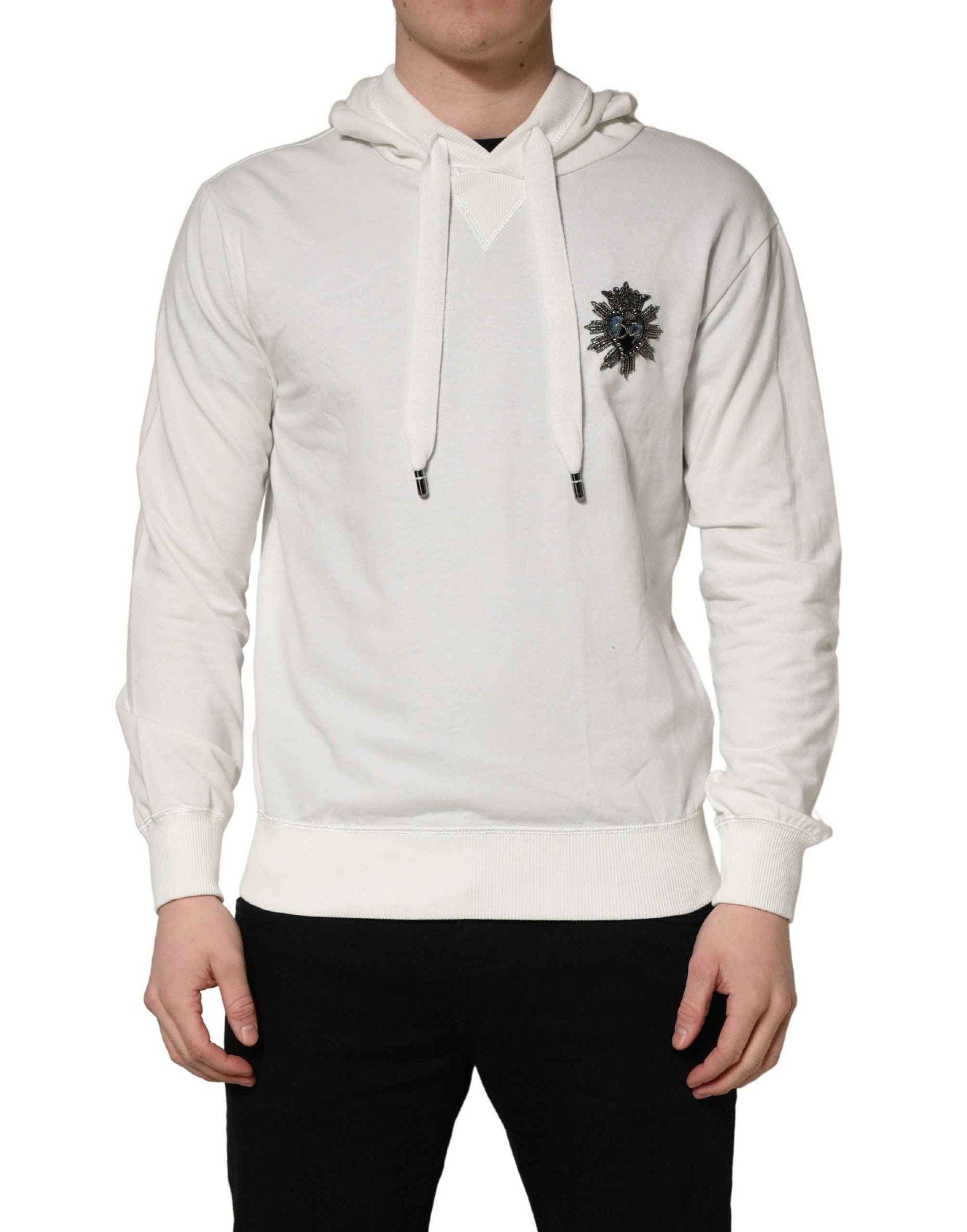 White Cotton Hooded Sweatshirt Sweater