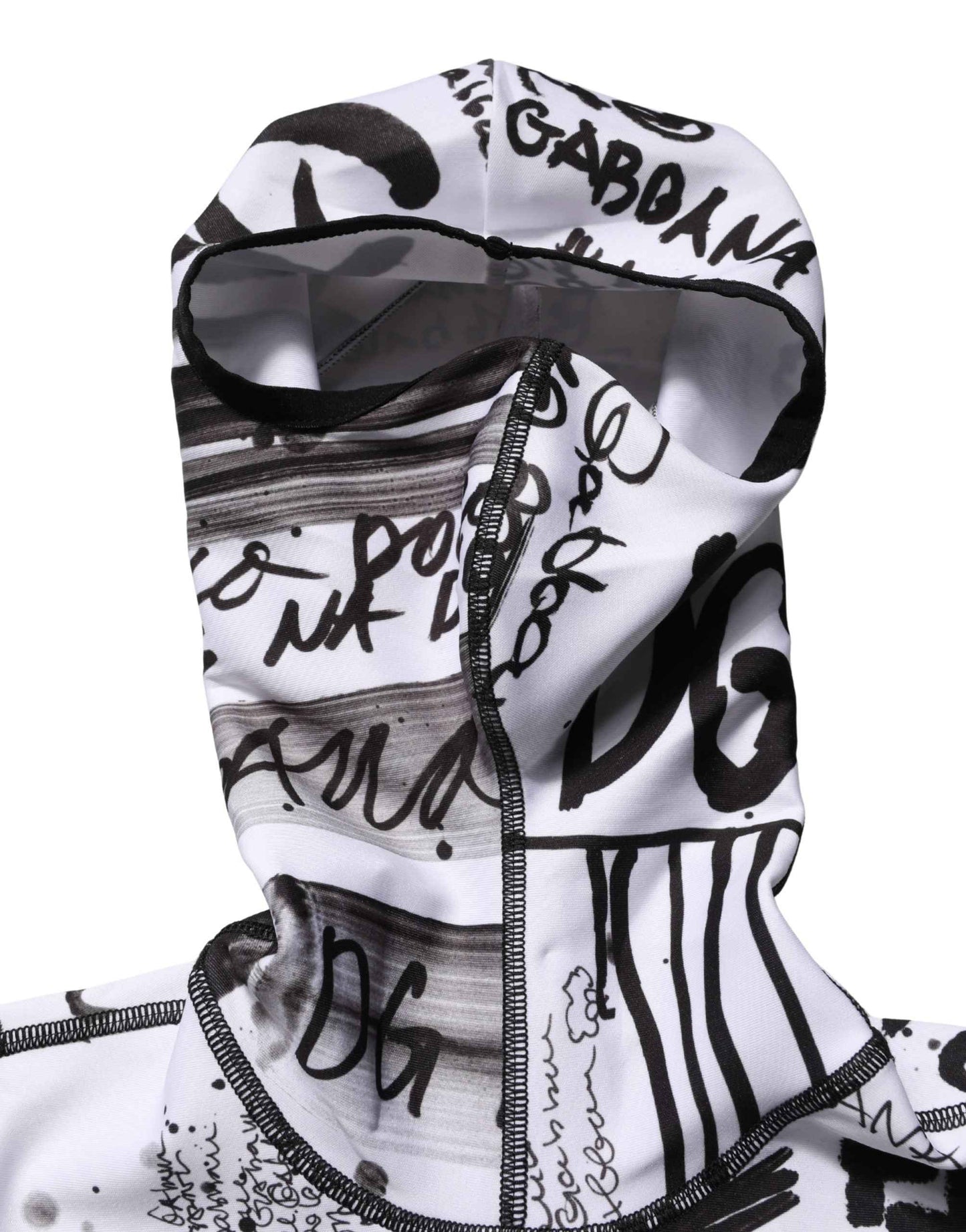 White Jersey Graffiti Print Balaclava Hood Sweater