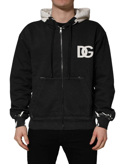 Black Cotton Logo Hooded Full Zip Sweater