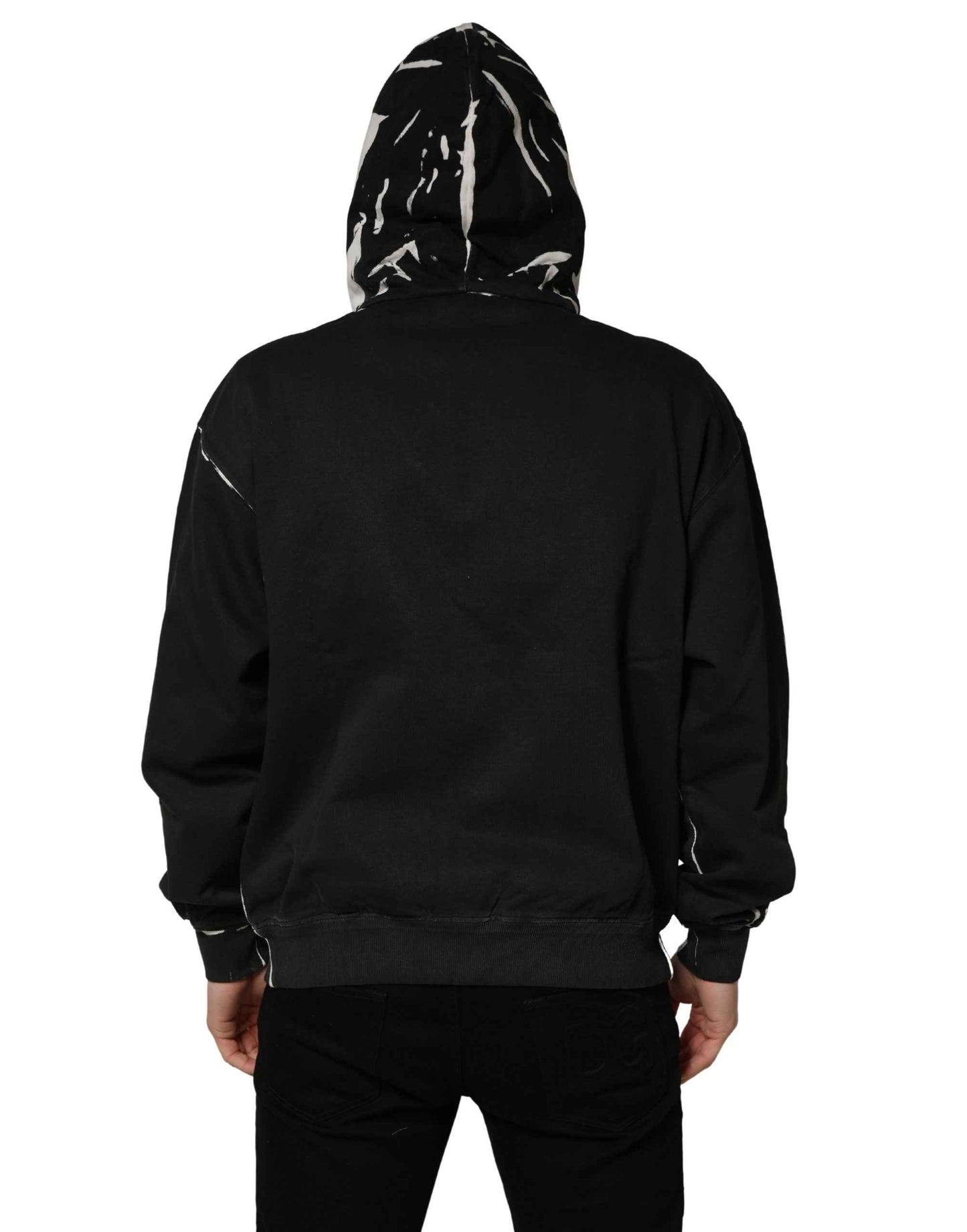 Black Cotton Logo Hooded Full Zip Sweater