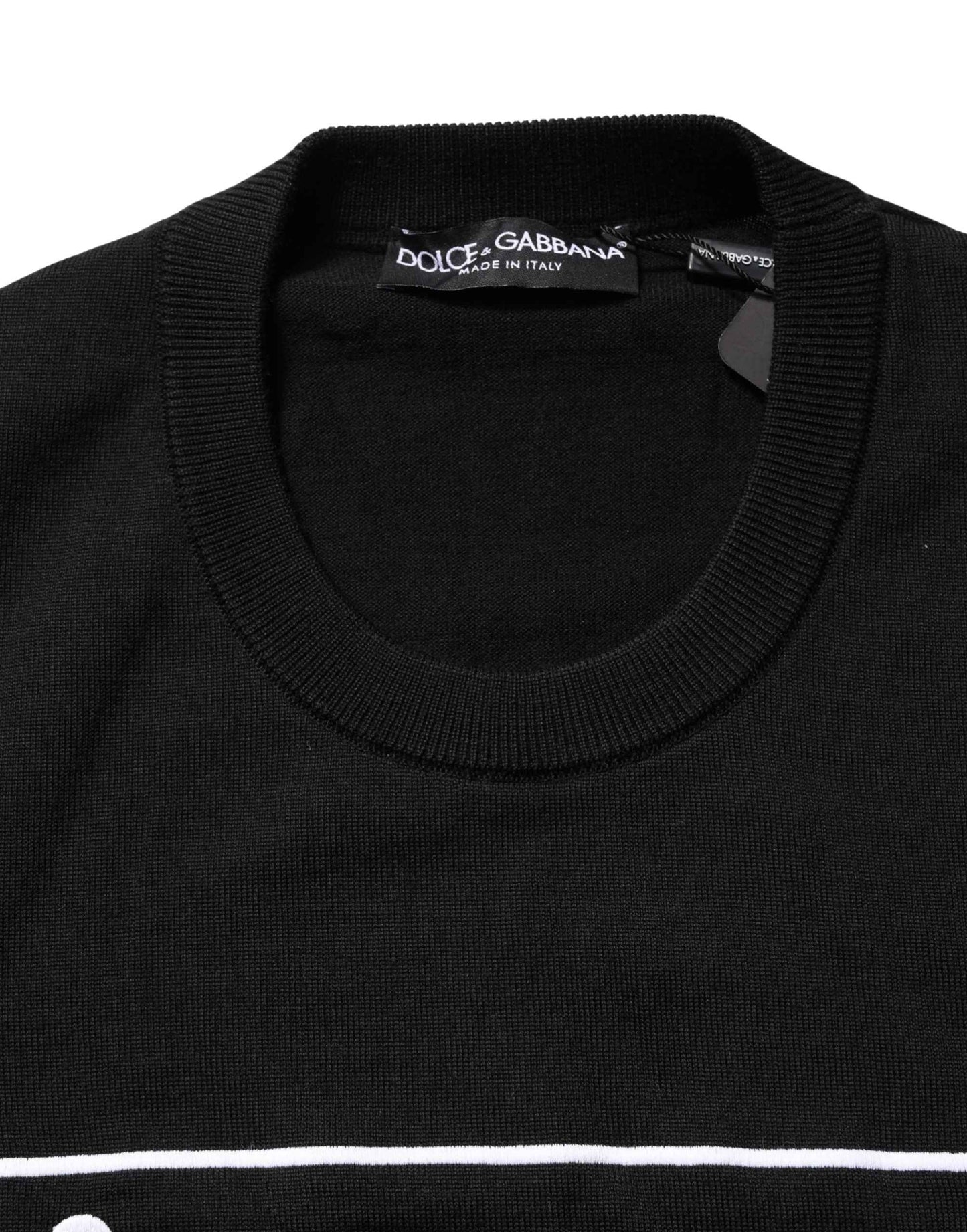 Black Graphic Logo Crew Neck Wool Pullover Sweater