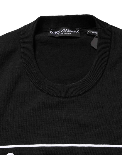 Black Graphic Logo Crew Neck Wool Pullover Sweater