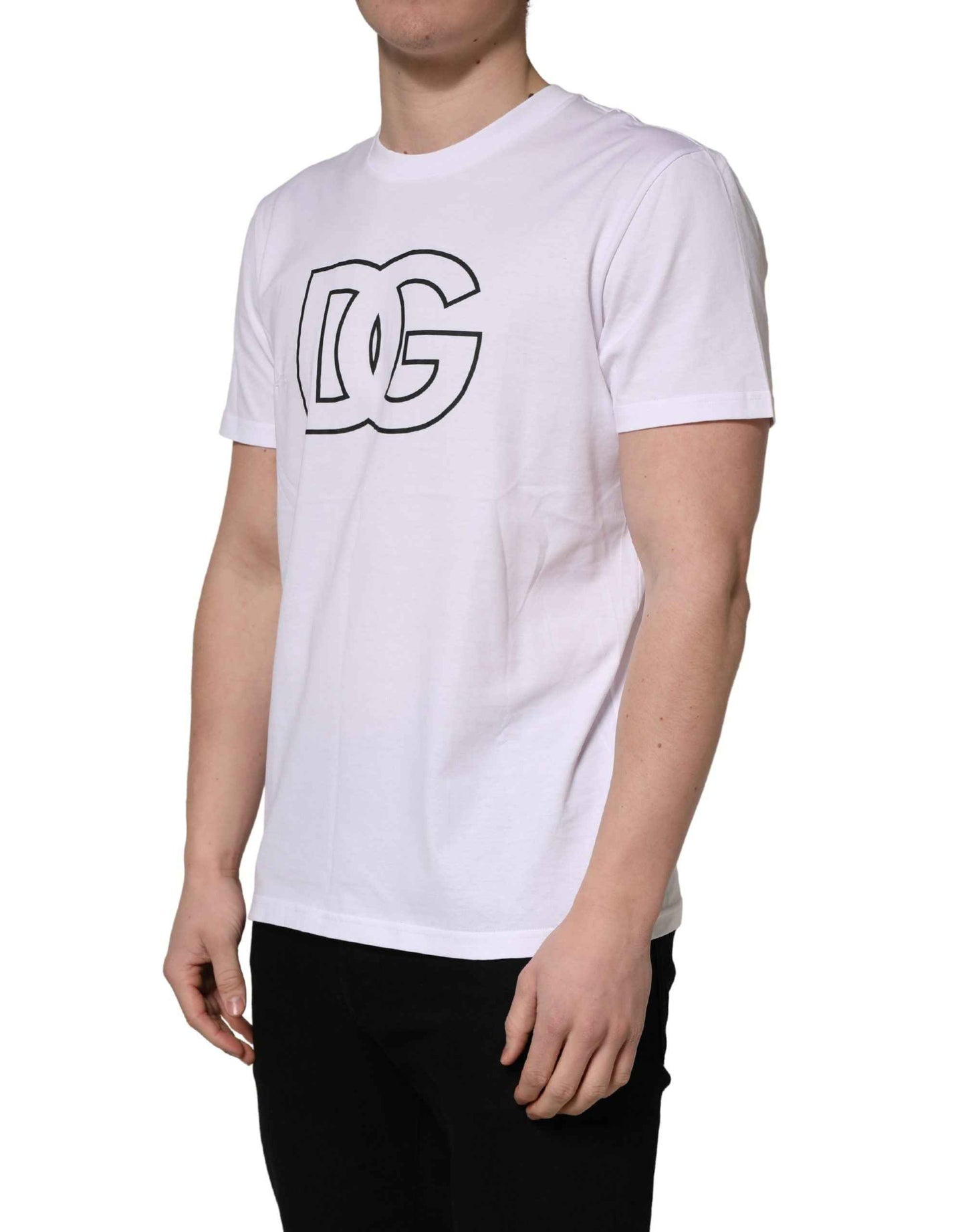 White DG Logo Print Short Sleeves Men T-shirt