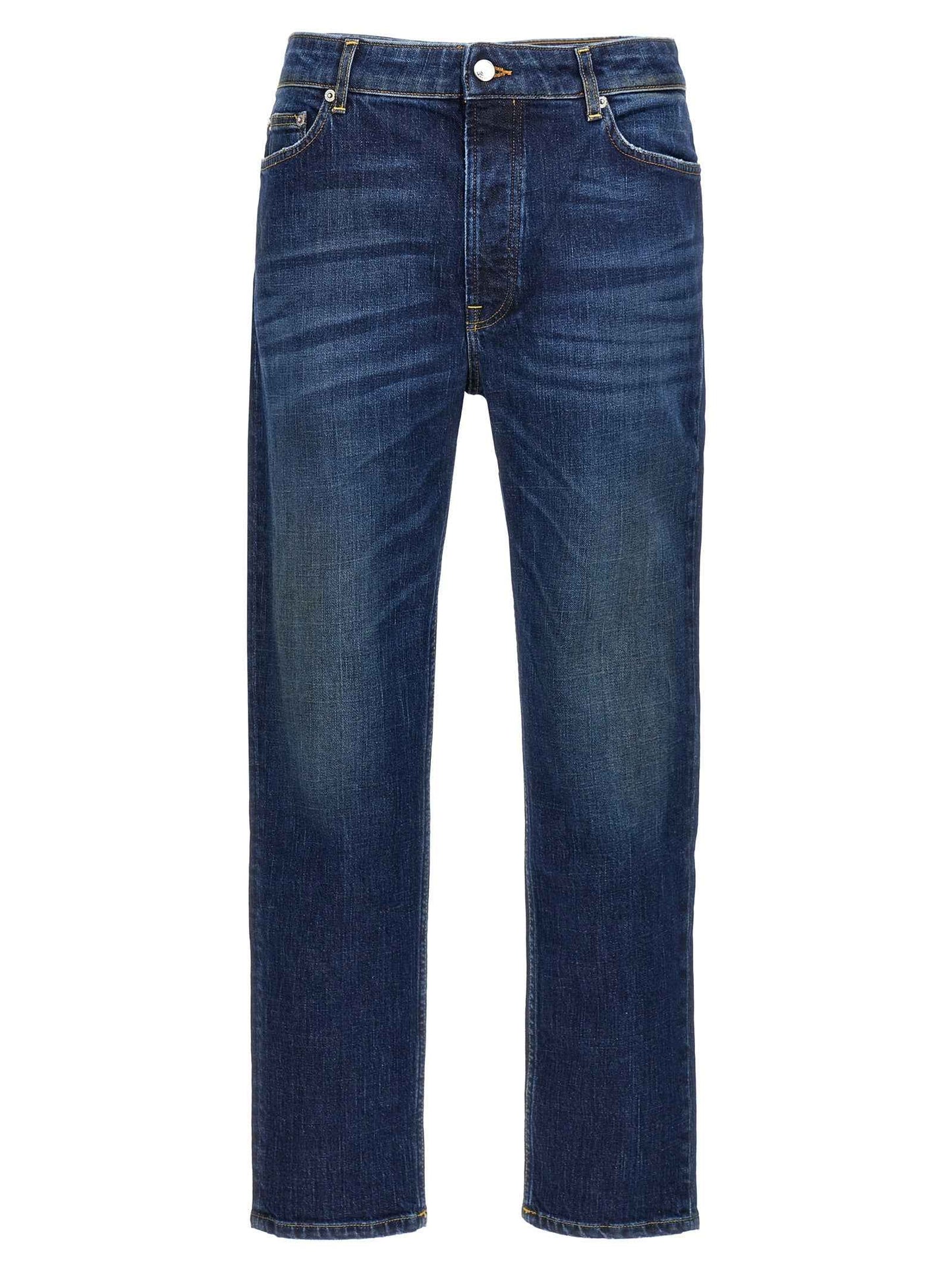 Blue Cotton Straight-Leg Jeans