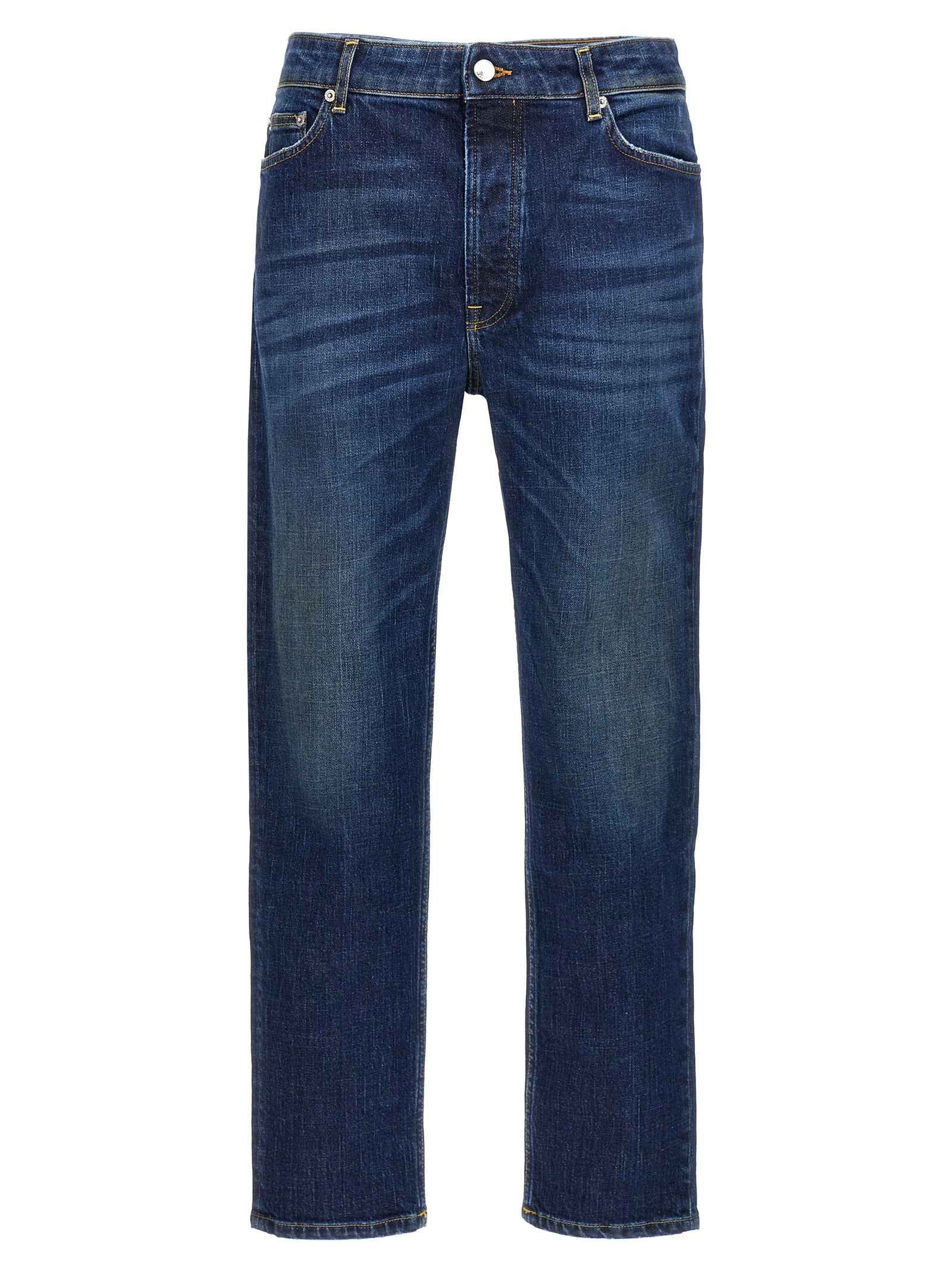 Blue Cotton Straight-Leg Jeans