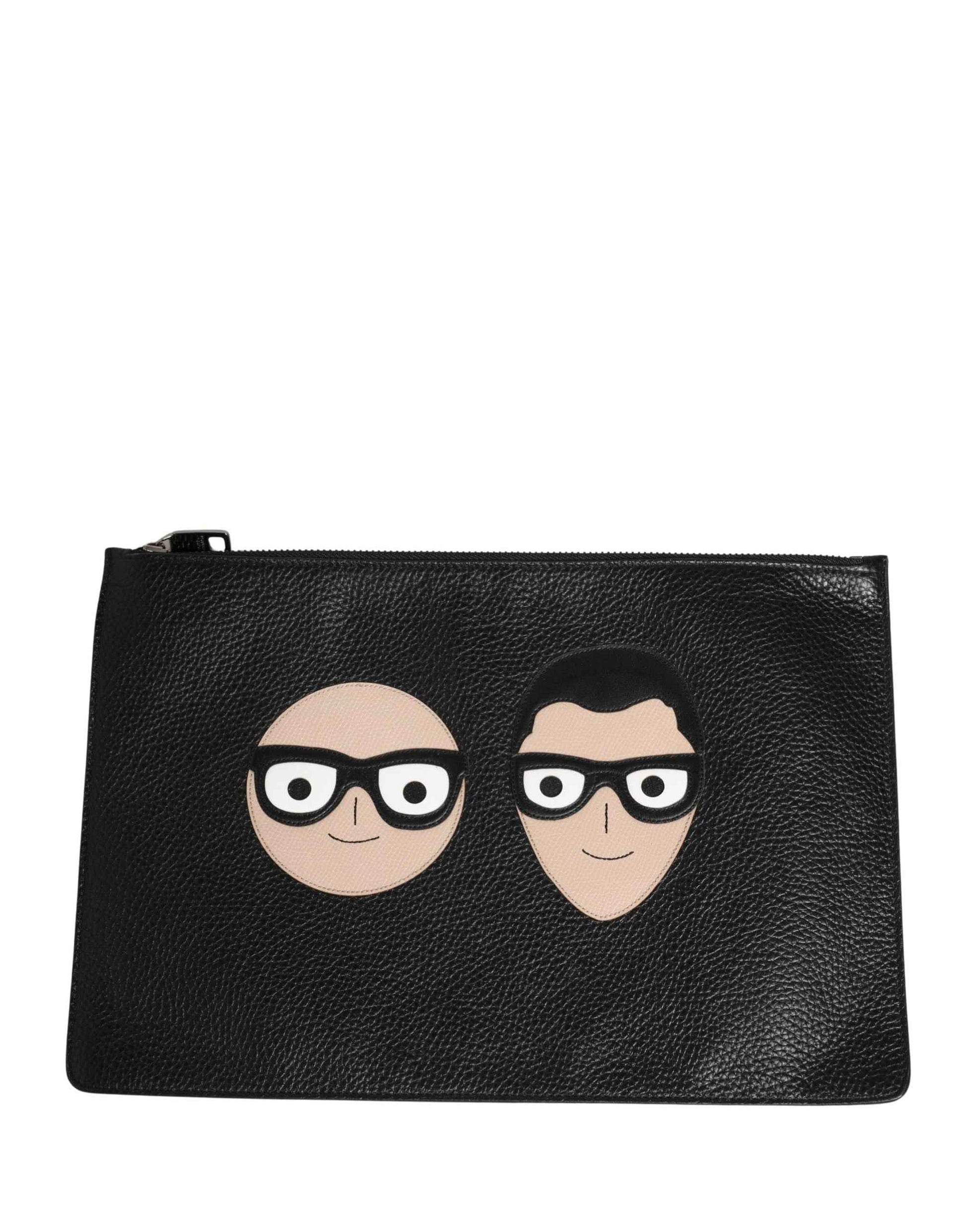 Black #DGFamily Embellished Leather Clutch Borse Bag