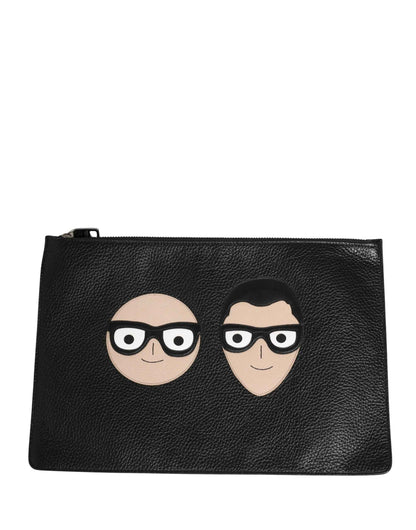 Black #DGFamily Embellished Leather Clutch Borse Bag
