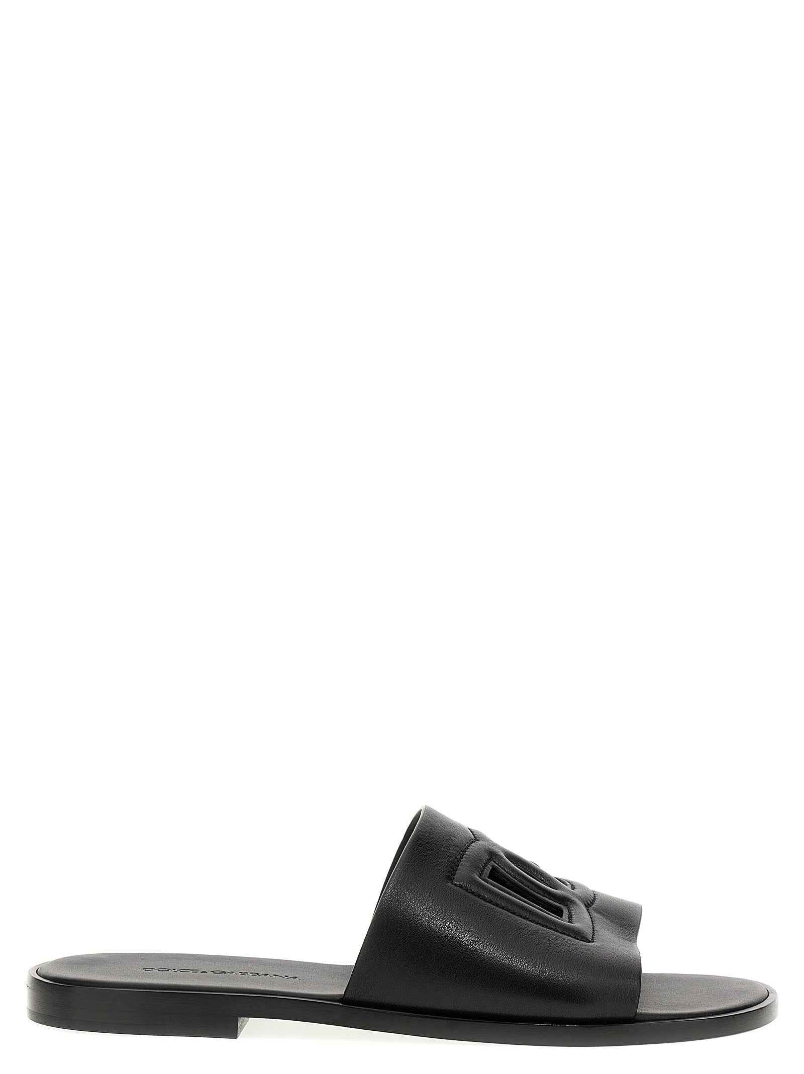 Black Leather Slides