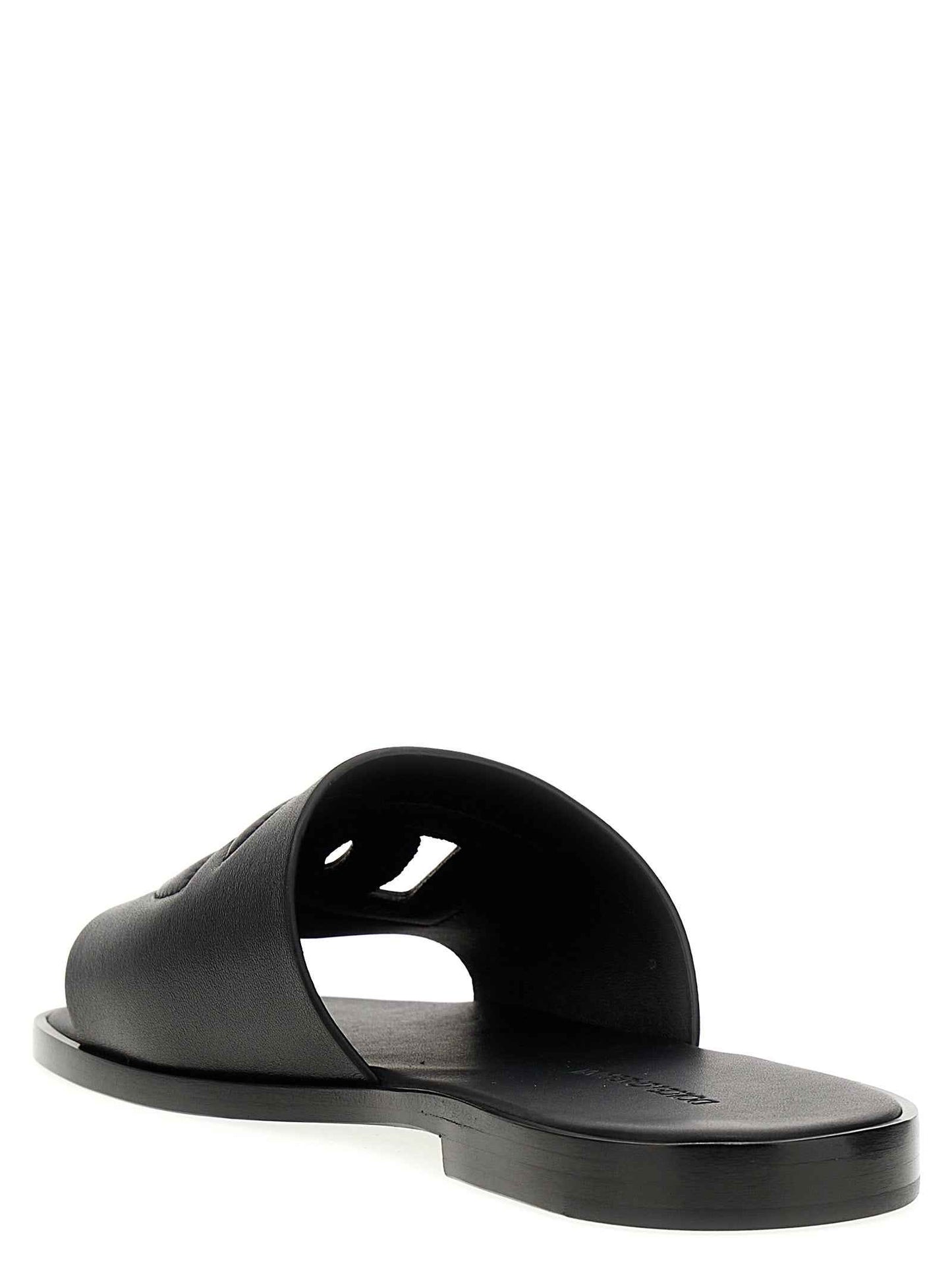 Black Leather Slides