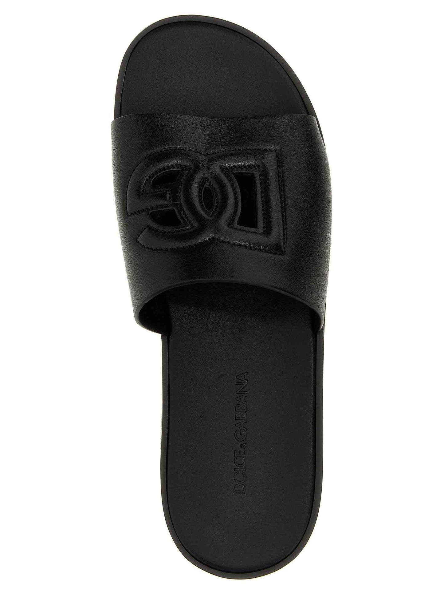 Black Leather Slides