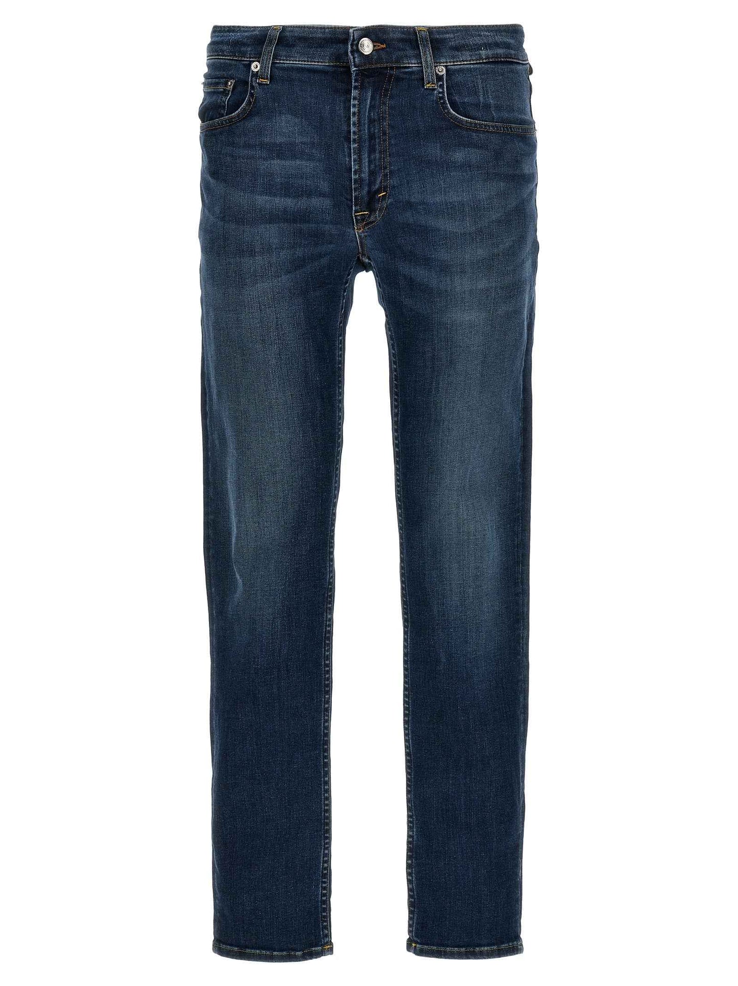 Blue Cotton Straight-Leg Jeans
