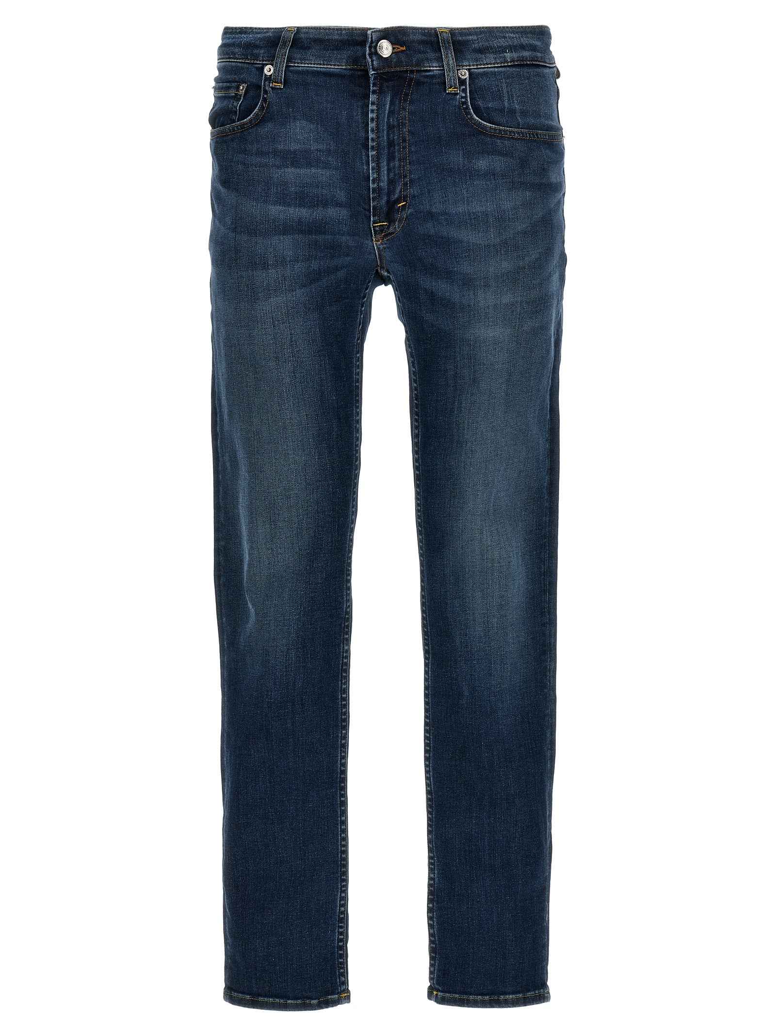 Blue Cotton Straight-Leg Jeans