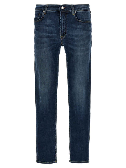 Blue Cotton Straight-Leg Jeans