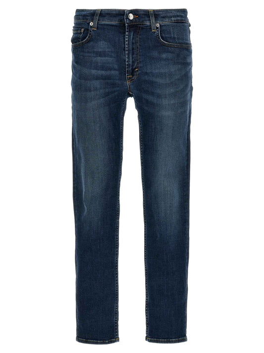 Blue Cotton Straight-Leg Jeans