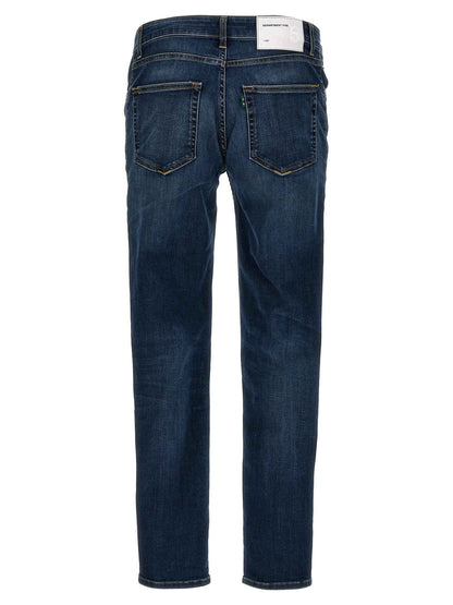 Blue Cotton Straight-Leg Jeans