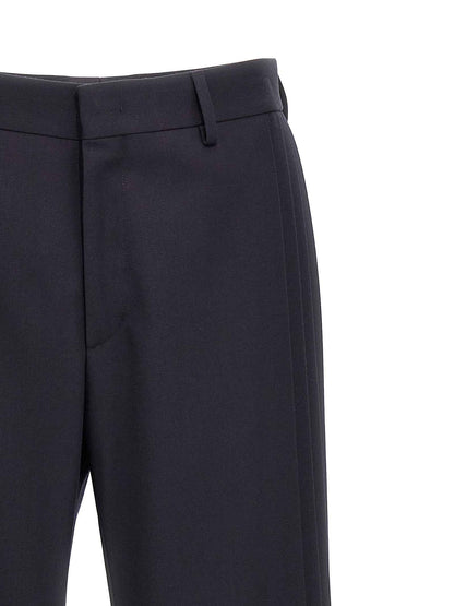 Blue Polyester Casual Pants