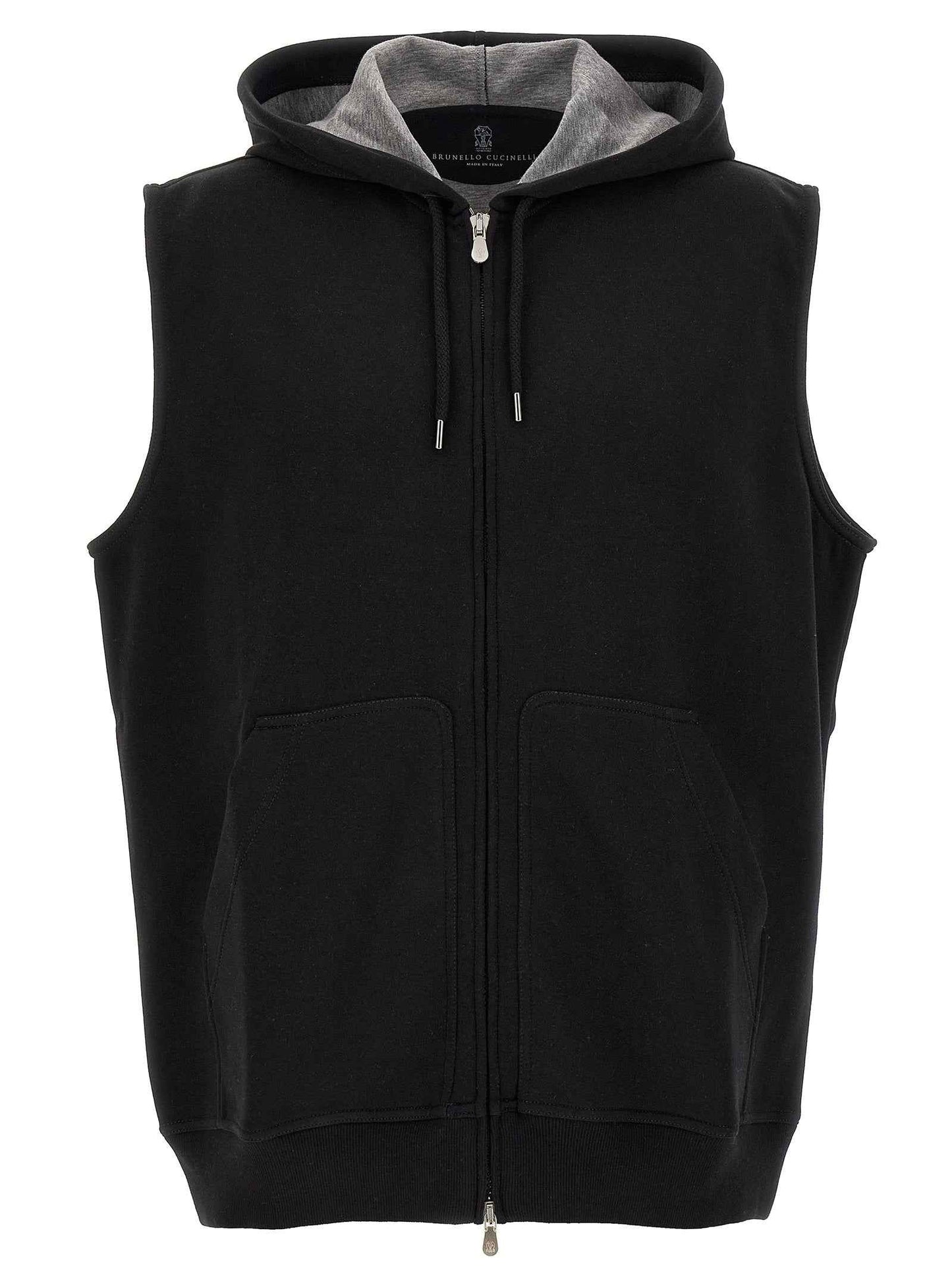 Black Cotton Sleeveless Jacket