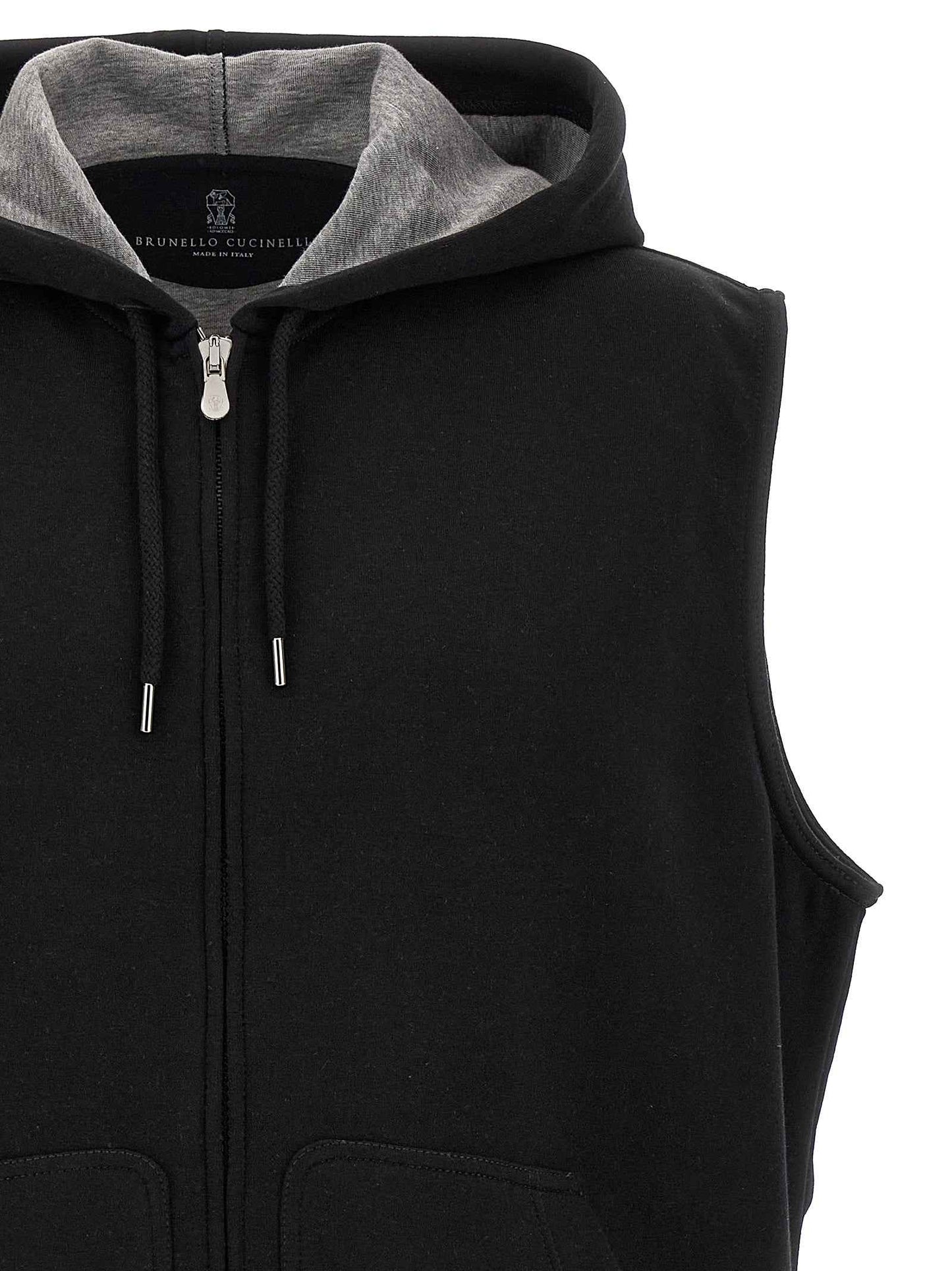 Black Cotton Sleeveless Jacket