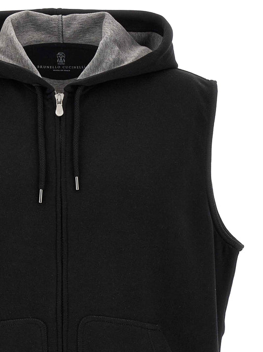 Black Cotton Sleeveless Jacket
