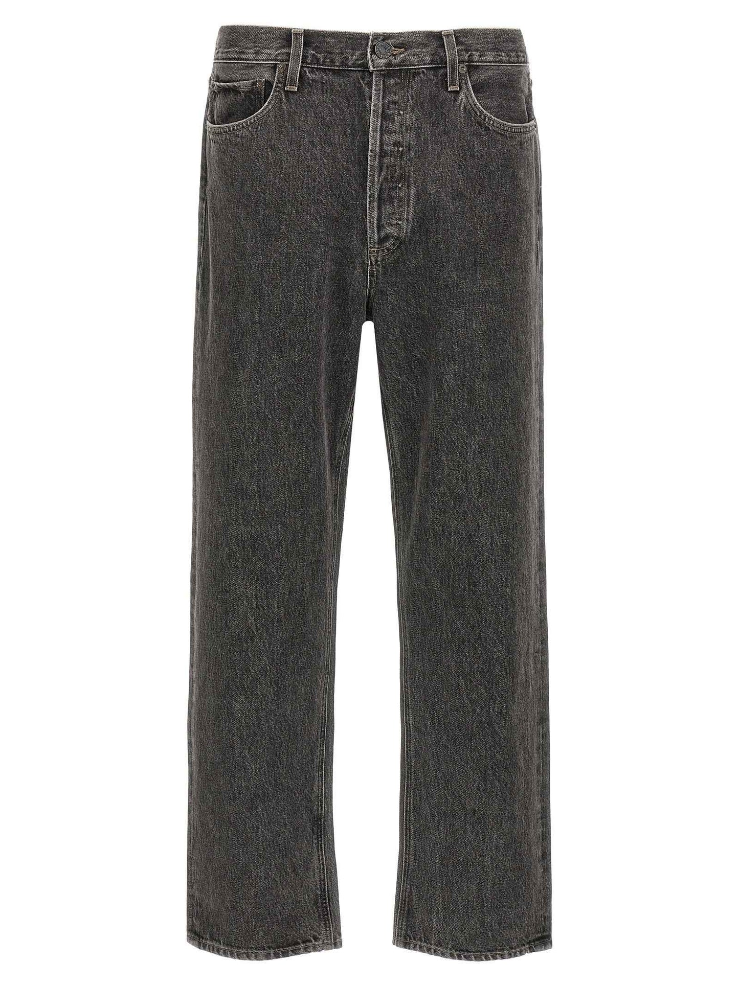Gray Cotton Straight-Leg Jeans
