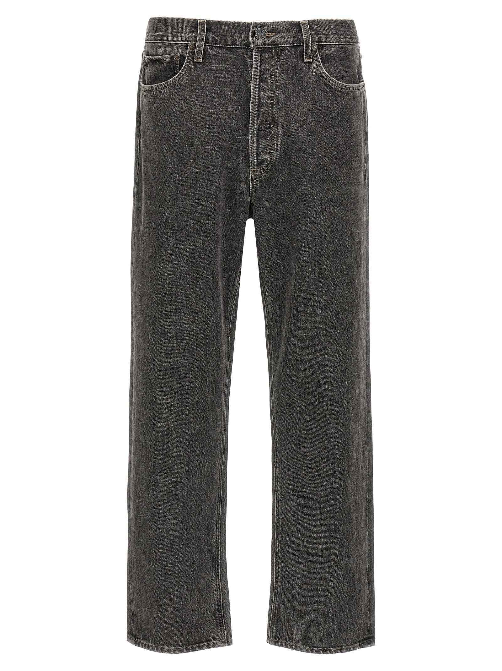 Gray Cotton Straight-Leg Jeans