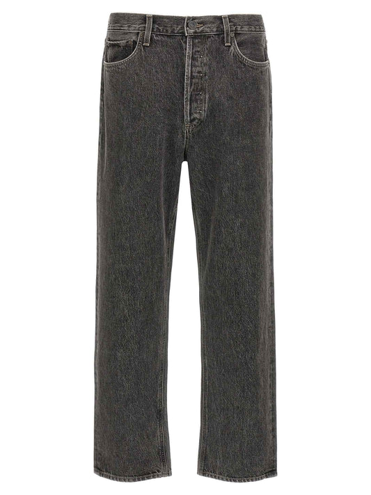 Gray Cotton Straight-Leg Jeans
