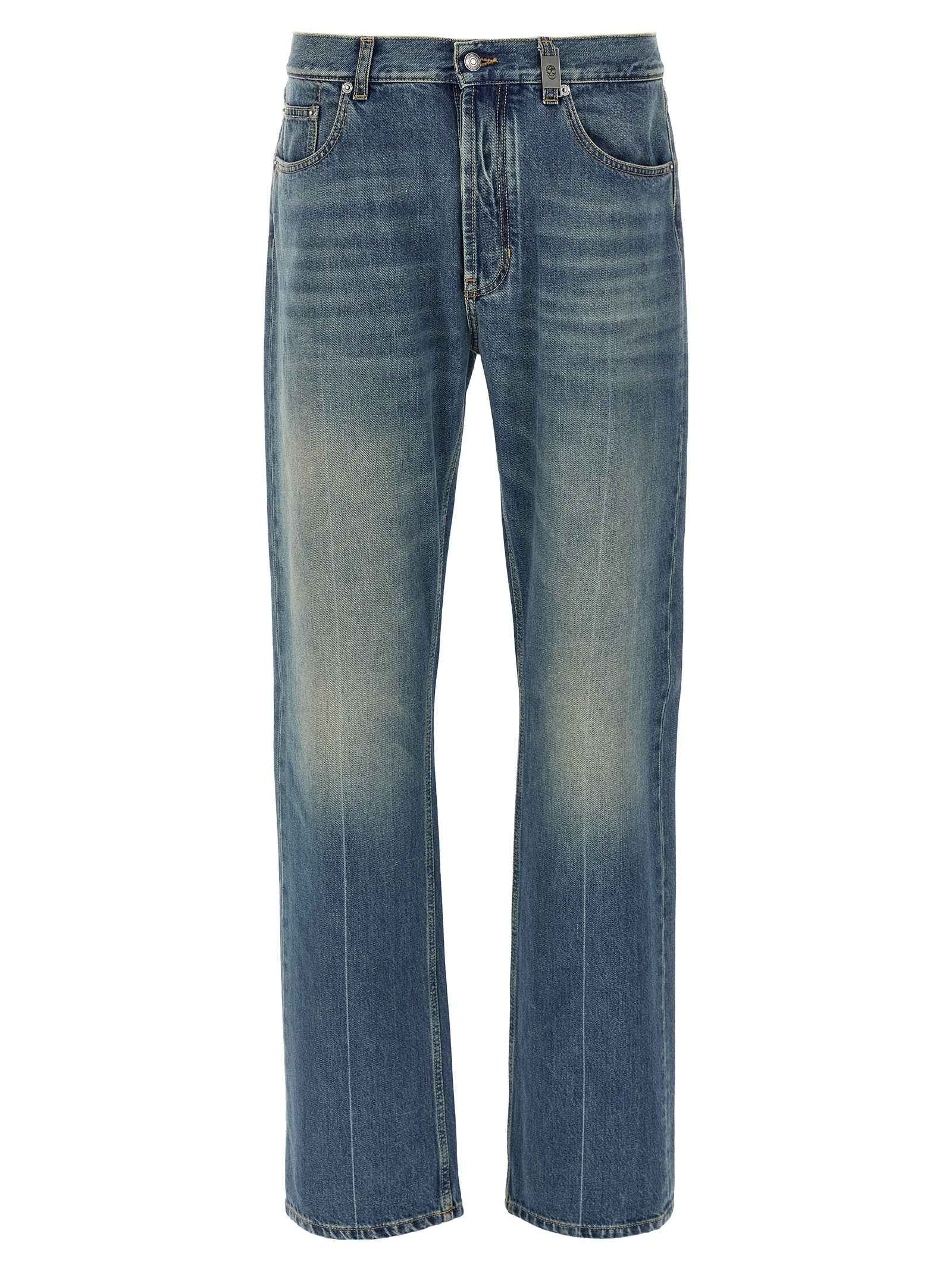 Blue Cotton Straight-Leg Jeans