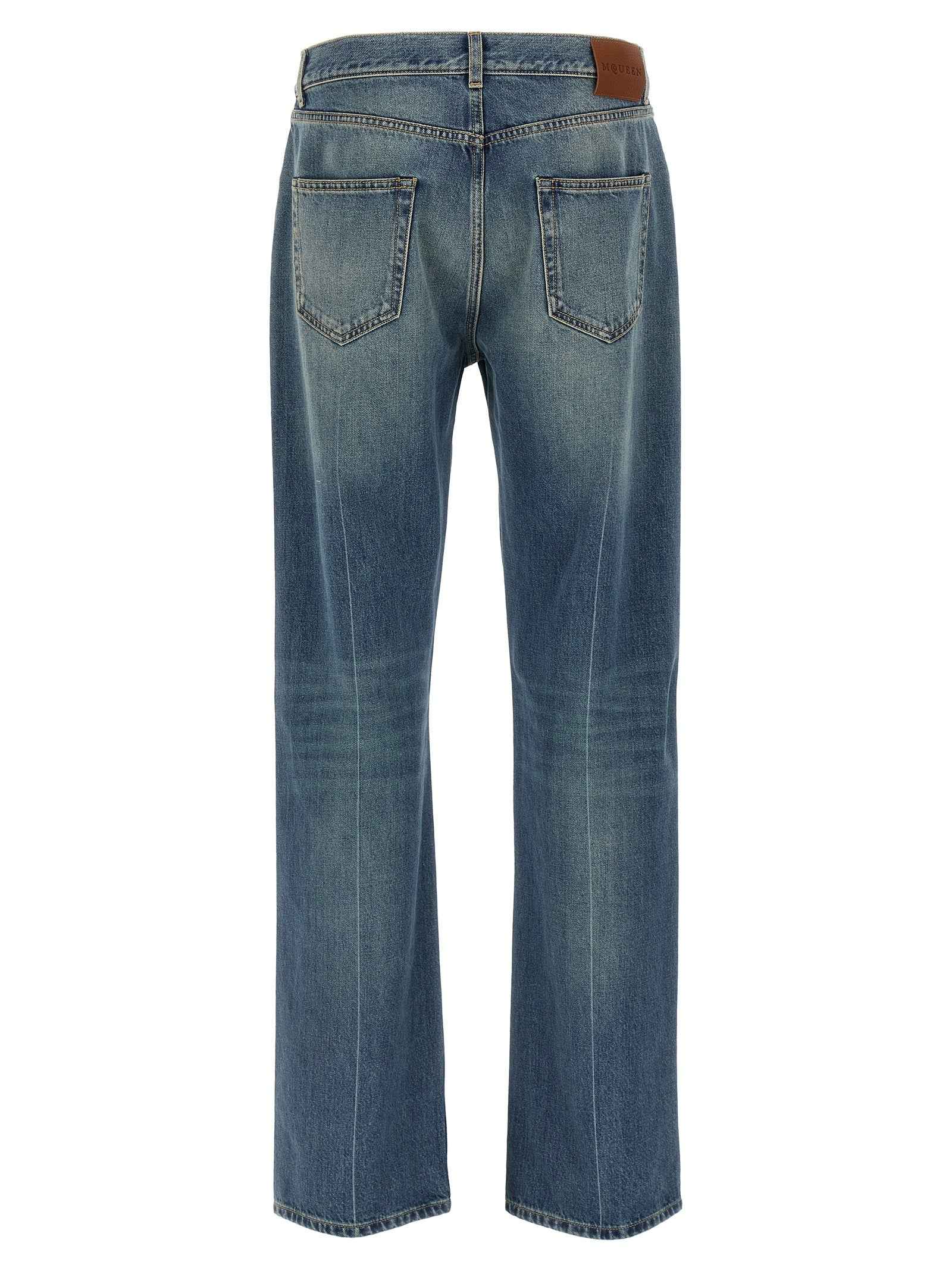 Blue Cotton Straight-Leg Jeans