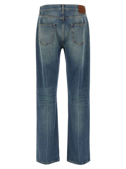 Blue Cotton Straight-Leg Jeans