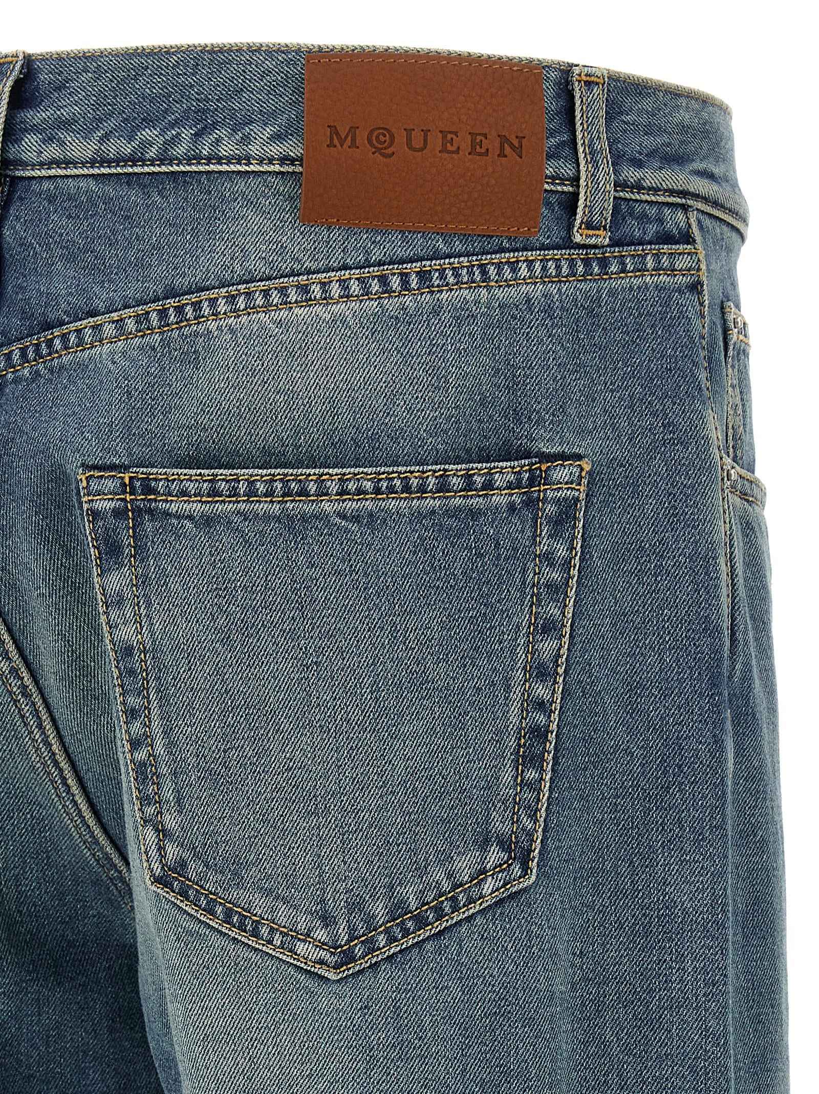 Blue Cotton Straight-Leg Jeans