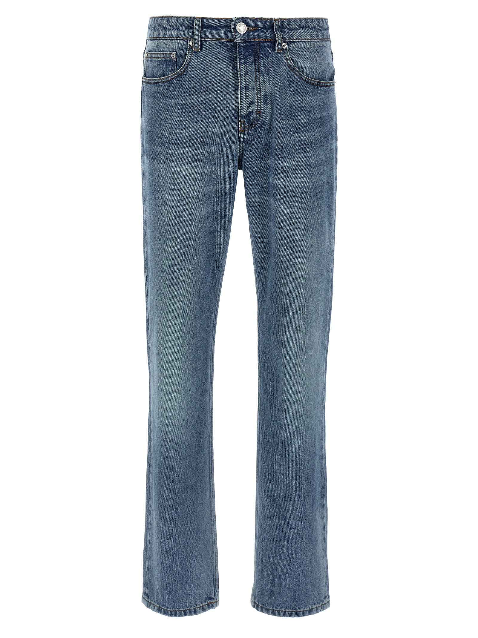 Blue Cotton Straight-Leg Jeans