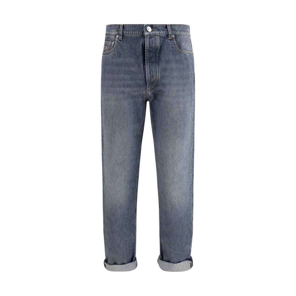 Gray Cotton Straight-Leg Jeans