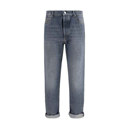 Gray Cotton Straight-Leg Jeans
