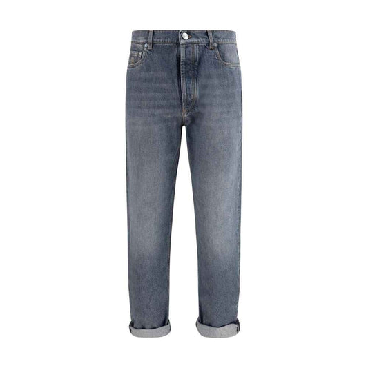 Gray Cotton Straight-Leg Jeans
