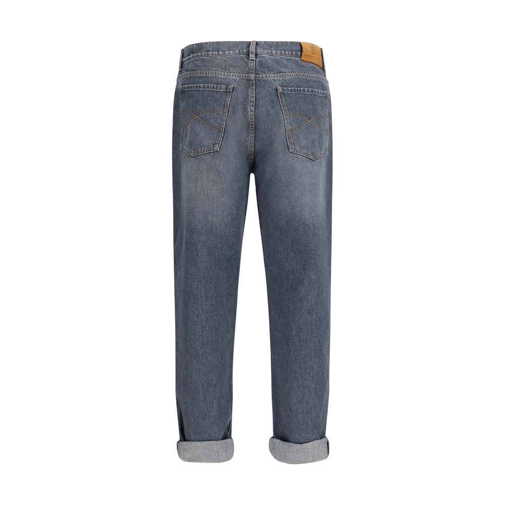 Gray Cotton Straight-Leg Jeans