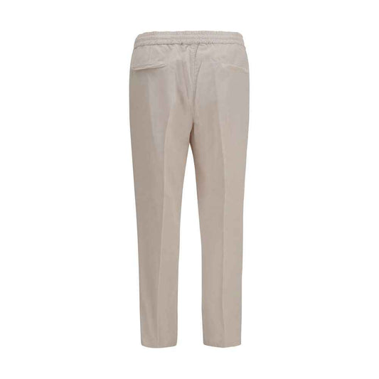 Beige Cotton Casual Pants