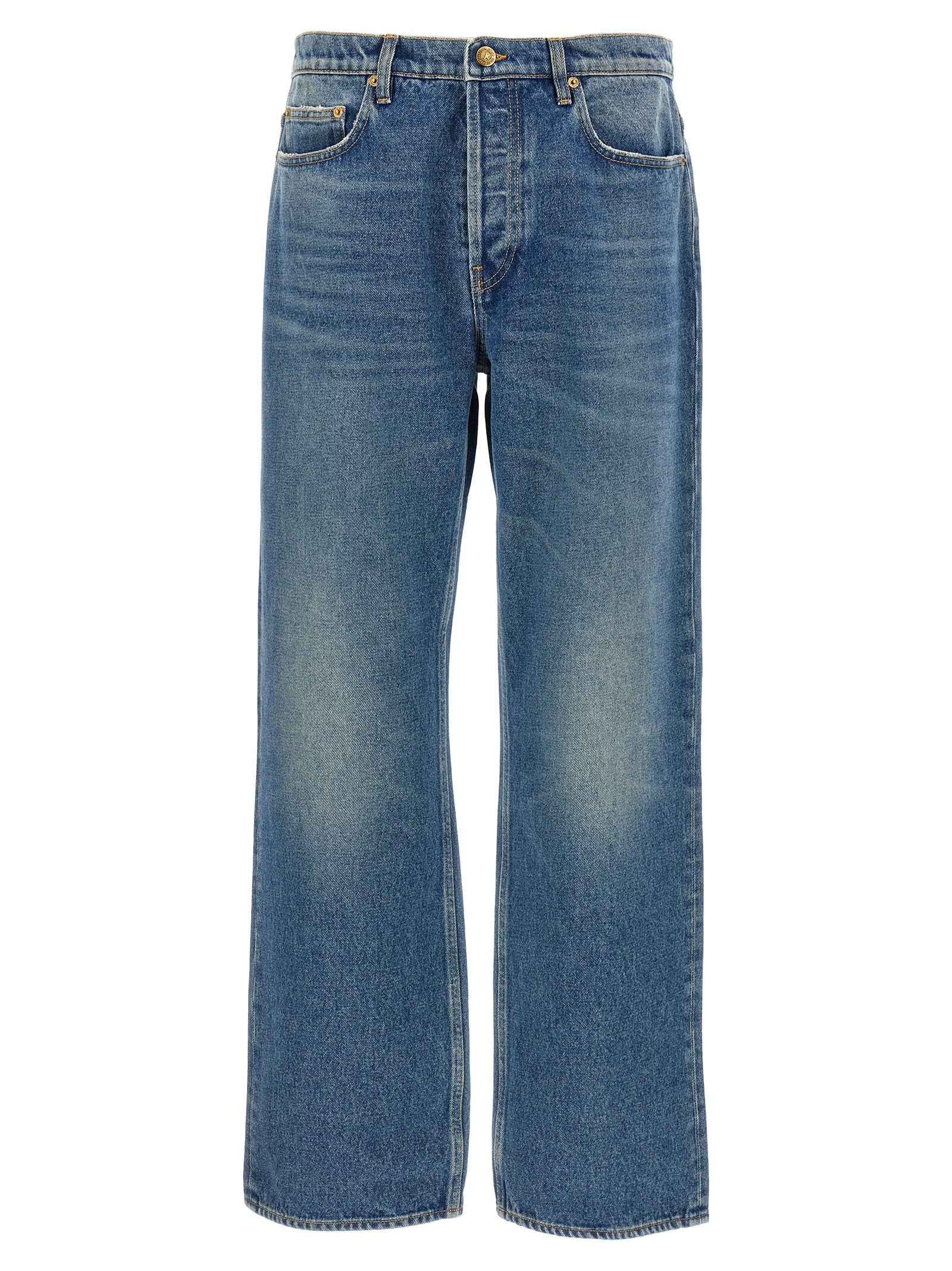 Blue Cotton Straight-Leg Jeans