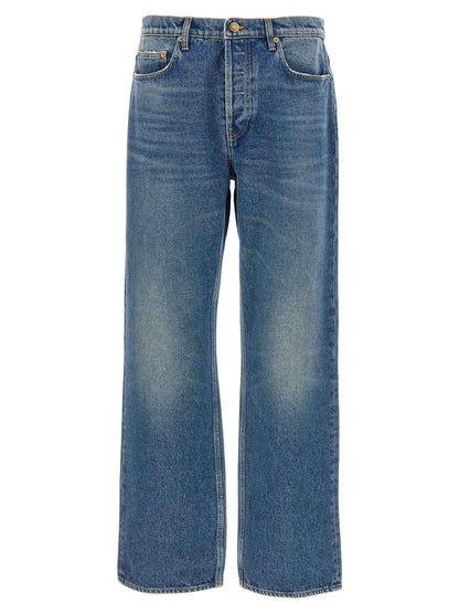 Blue Cotton Straight-Leg Jeans
