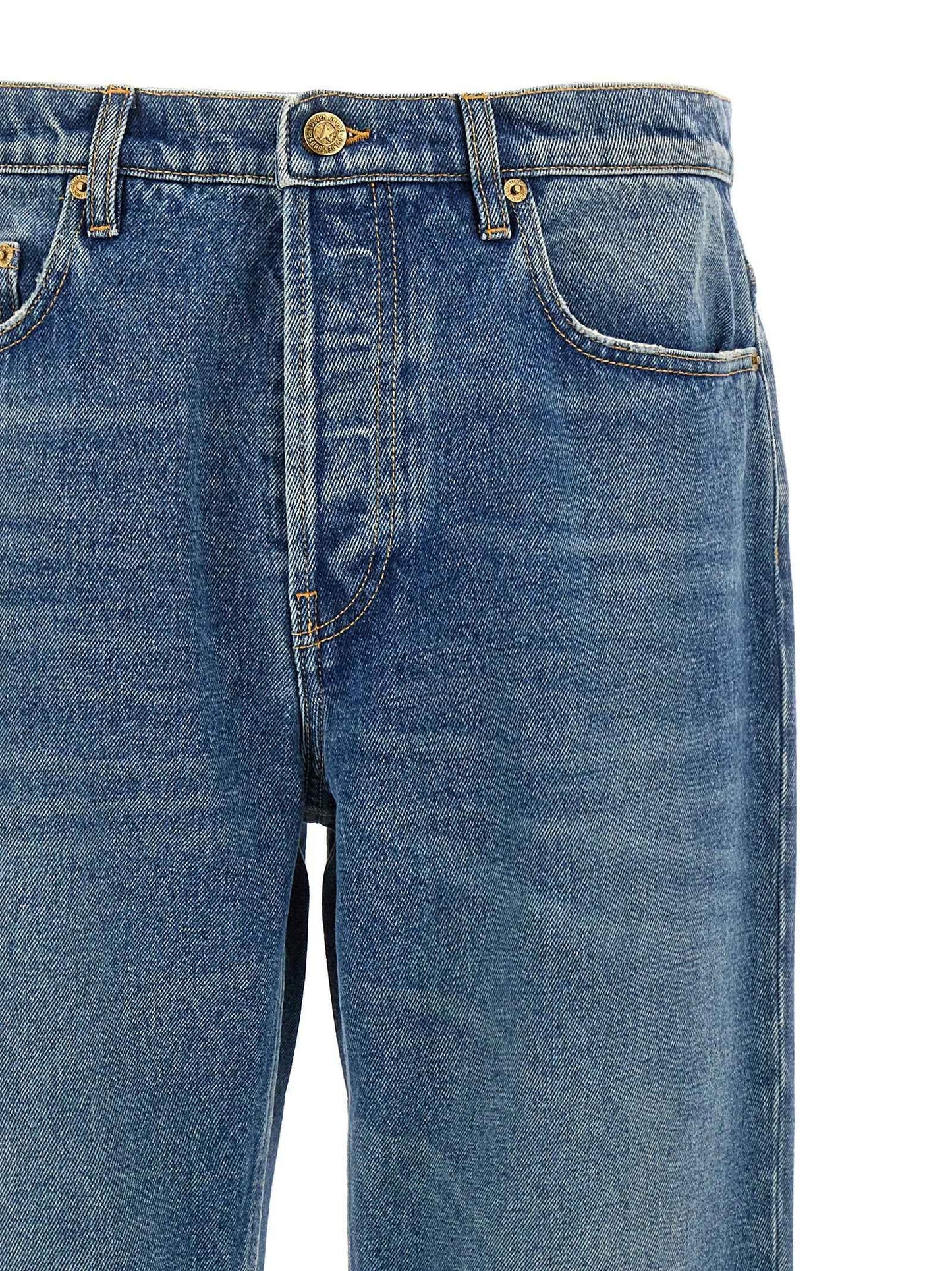 Blue Cotton Straight-Leg Jeans