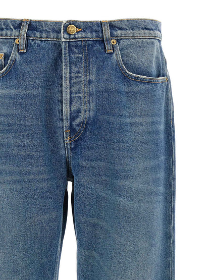 Blue Cotton Straight-Leg Jeans