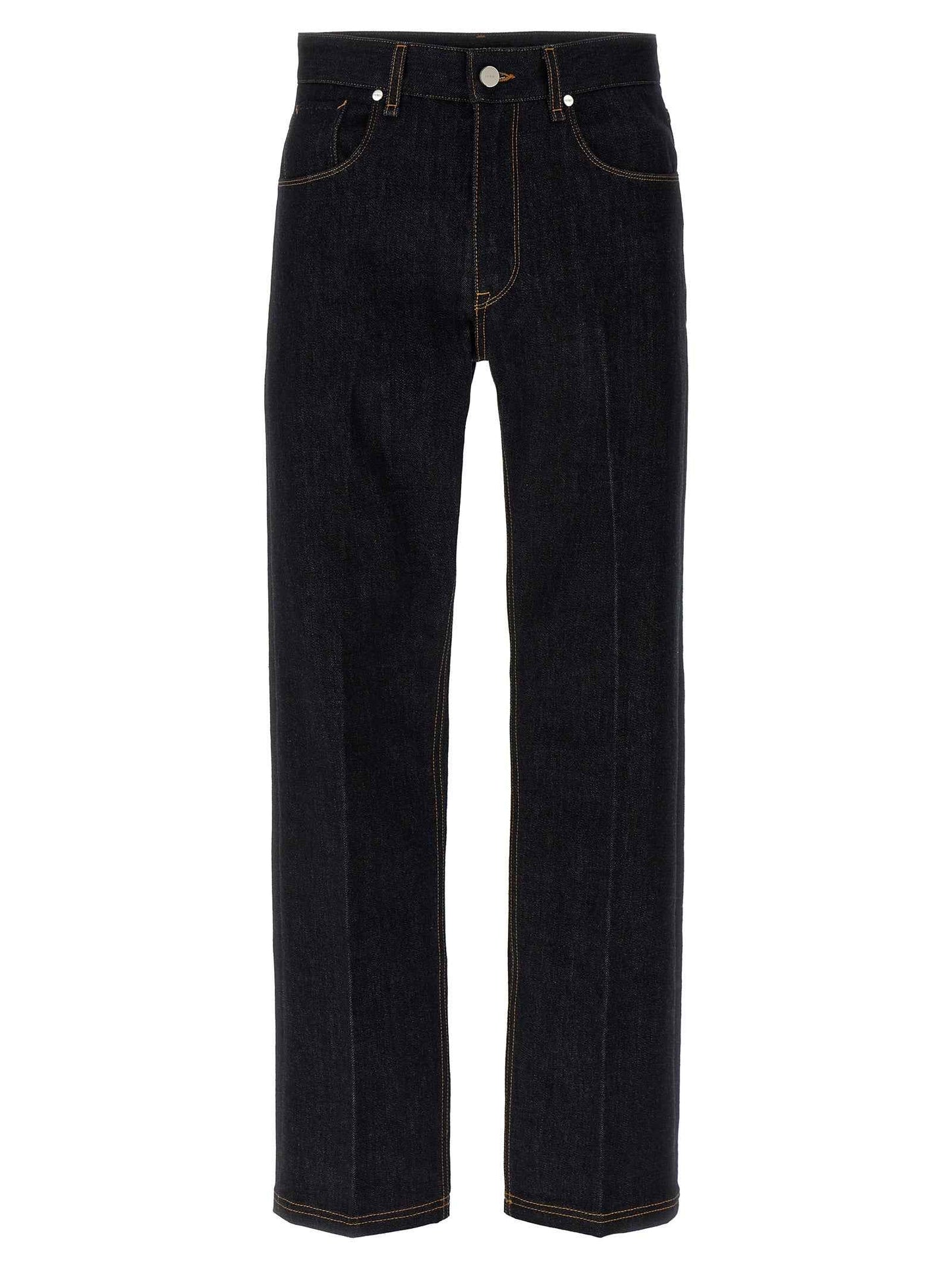 Blue Cotton Straight-Leg Jeans
