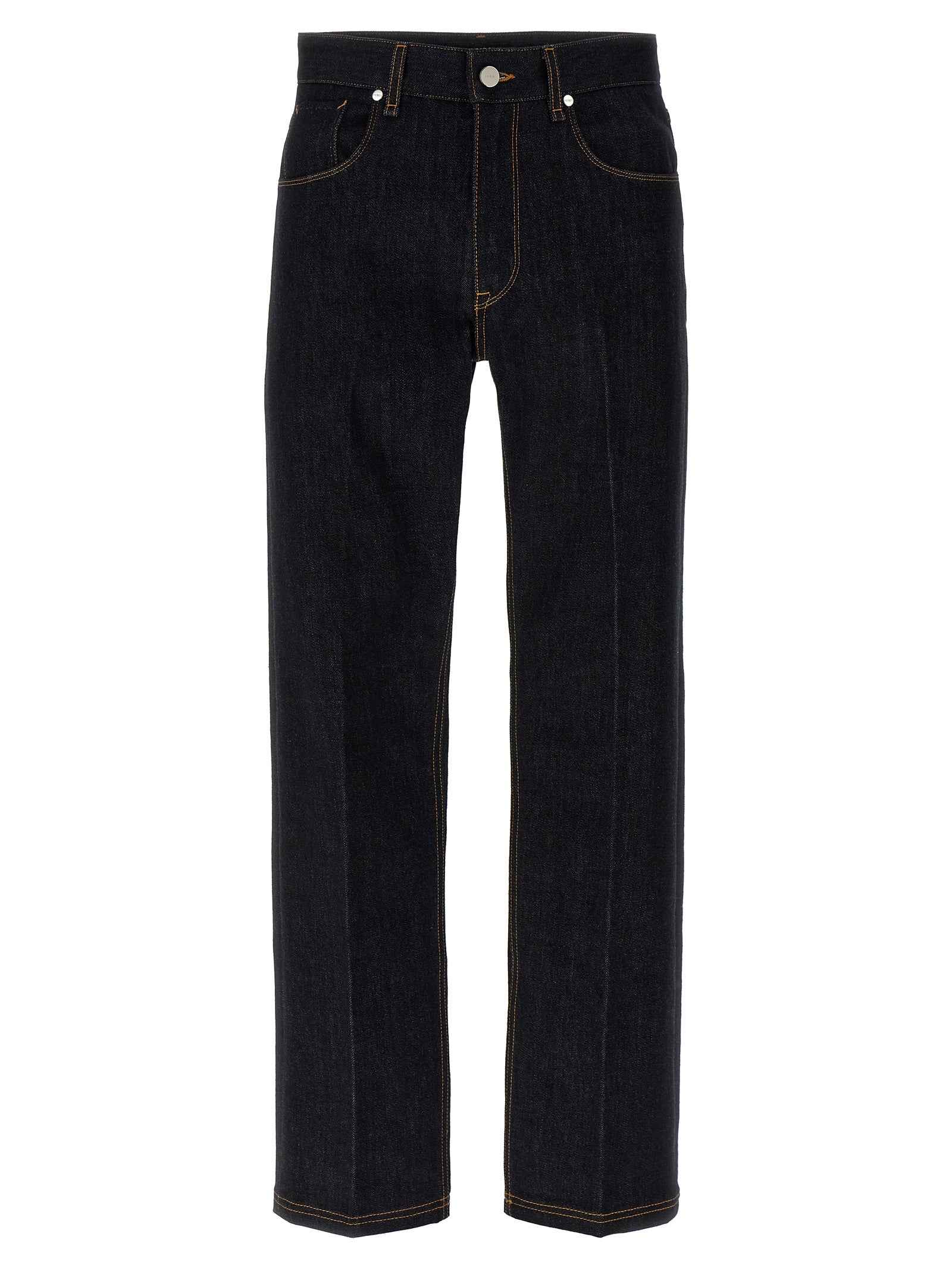Blue Cotton Straight-Leg Jeans