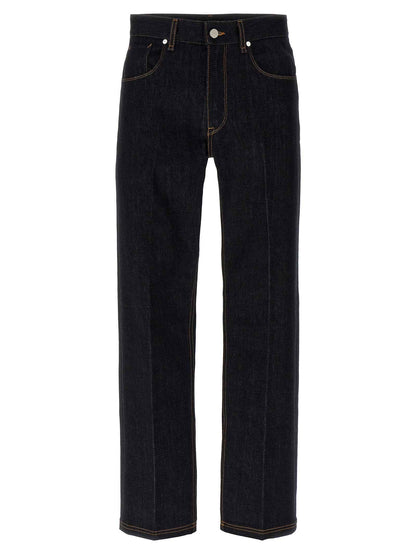Blue Cotton Straight-Leg Jeans