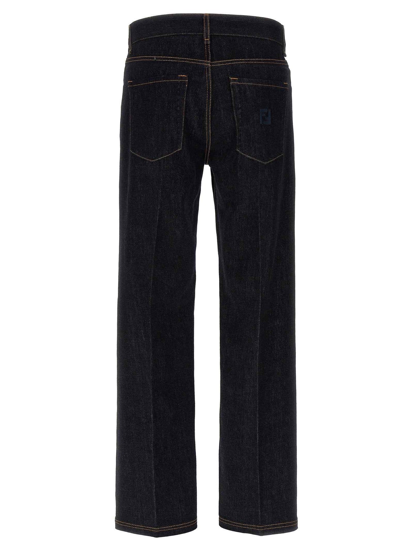 Blue Cotton Straight-Leg Jeans