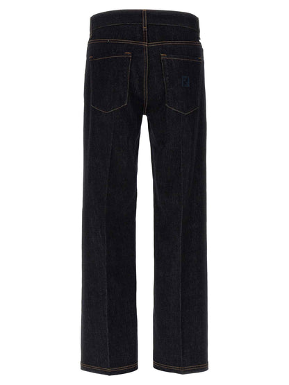 Blue Cotton Straight-Leg Jeans