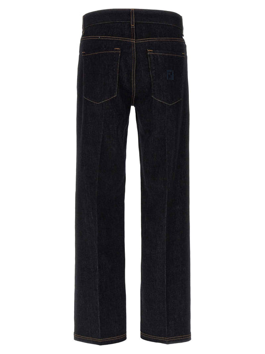 Blue Cotton Straight-Leg Jeans