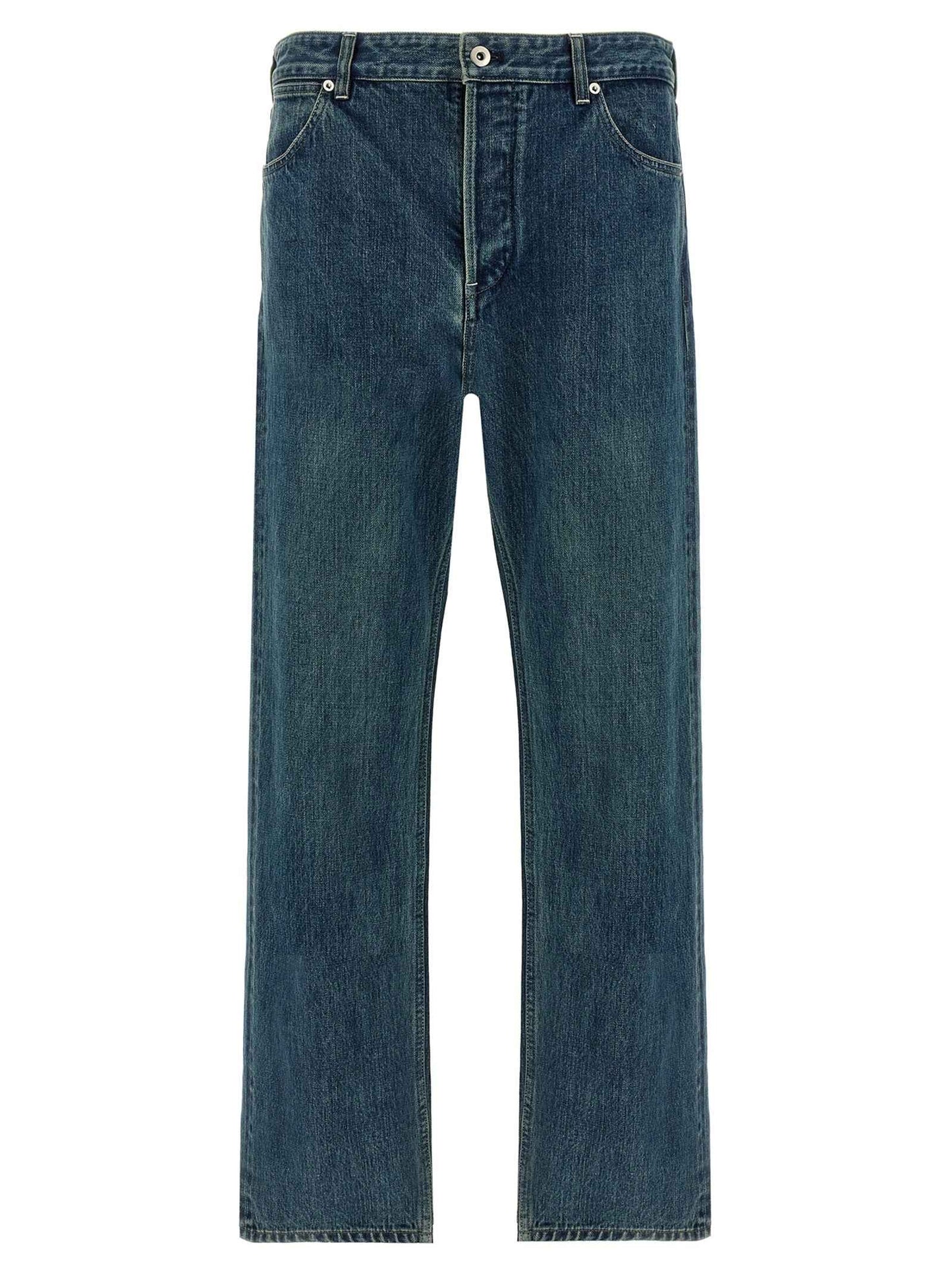 Blue Cotton Straight-Leg Jeans