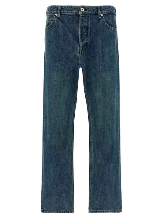 Blue Cotton Straight-Leg Jeans