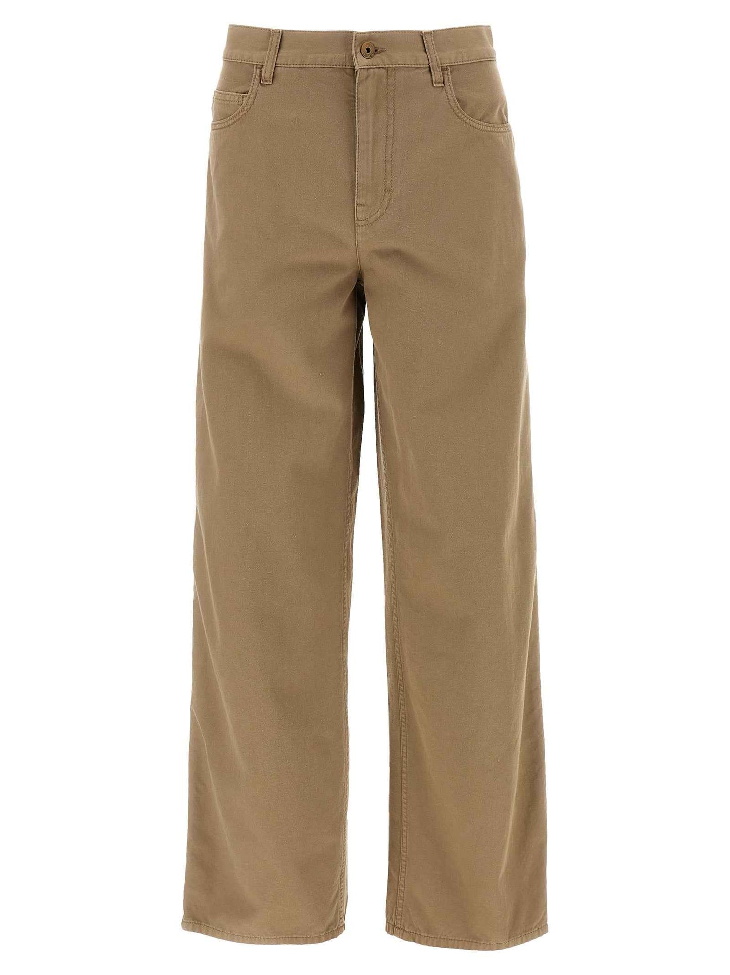 Beige Cotton Casual Pants