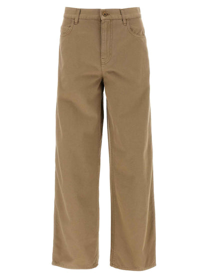 Beige Cotton Casual Pants
